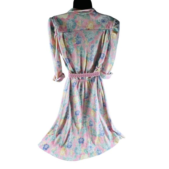 Vintage Miss Oops California Floral Button-Down Dress With Belt Pastel Pink & B - Picture 7 of 16